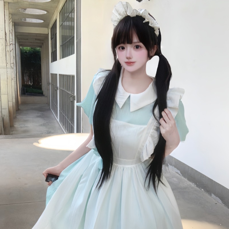 Long Pink White Maid Dress wit - огляд і ціна Vintage Fashion Dresses